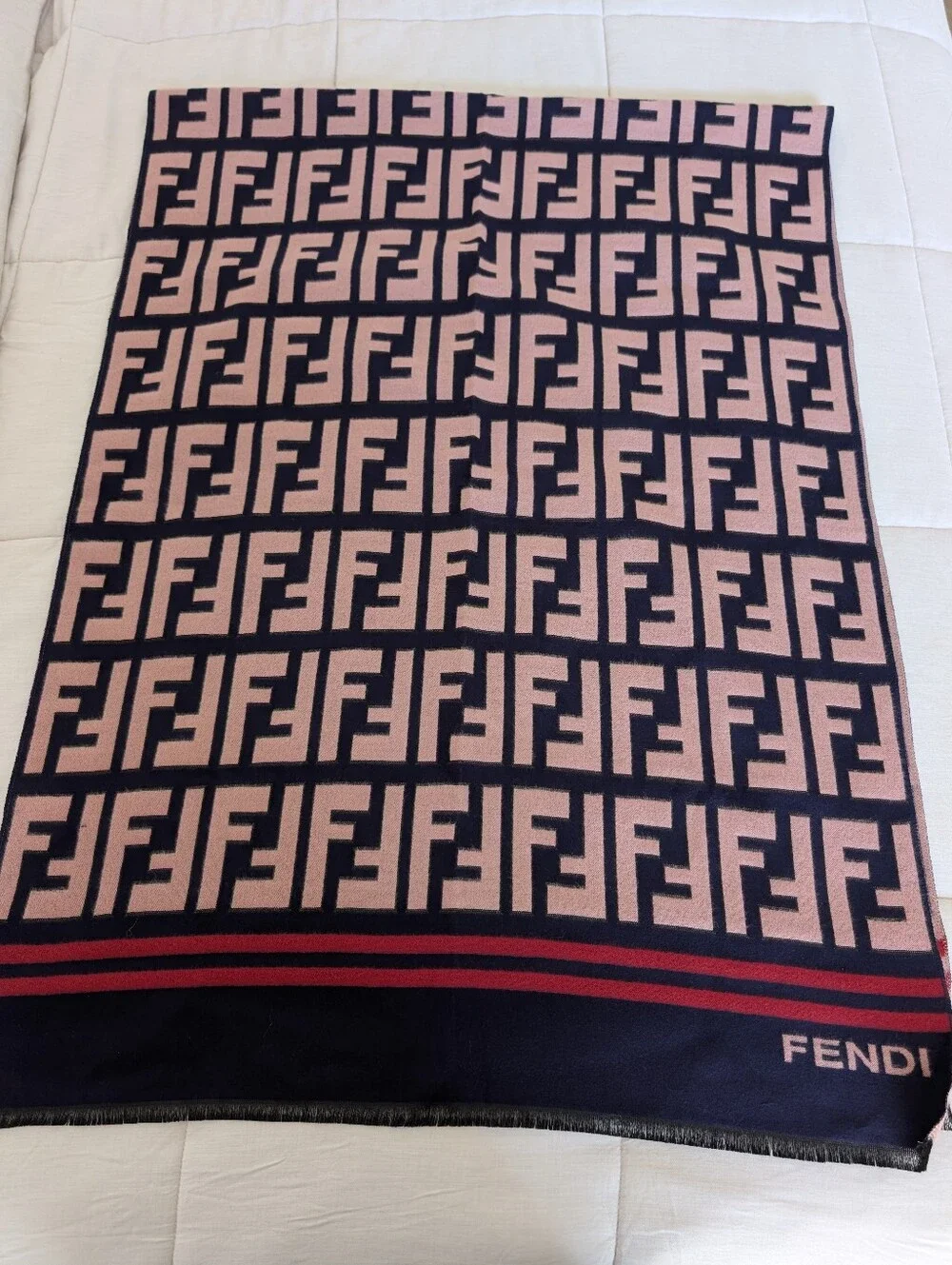 Fendi Pink and Black FF Monogram Throw with Red Stripe